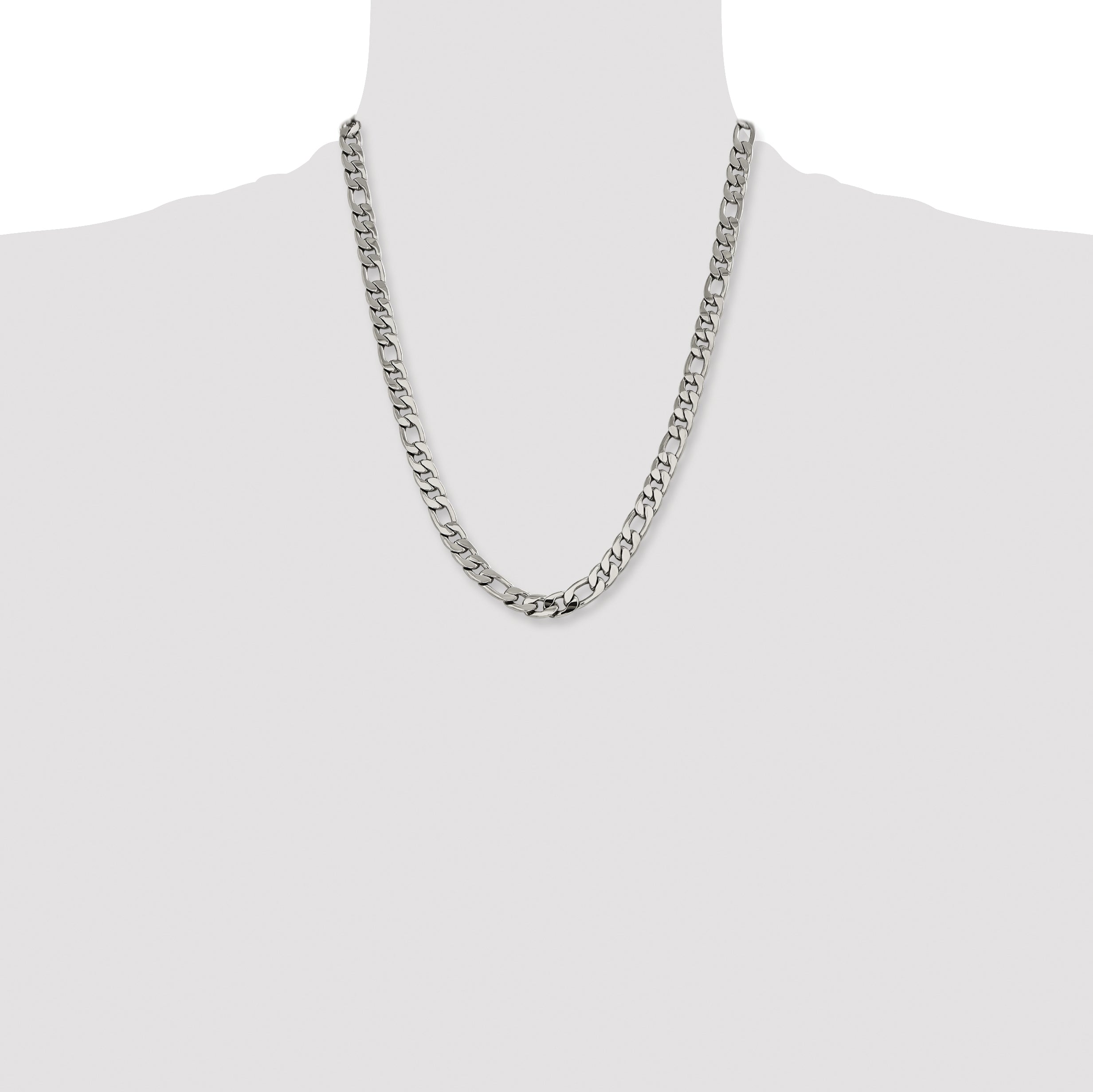 Stainless Steel Chisel Polished 8.75mm 22 Inch Figaro Chain