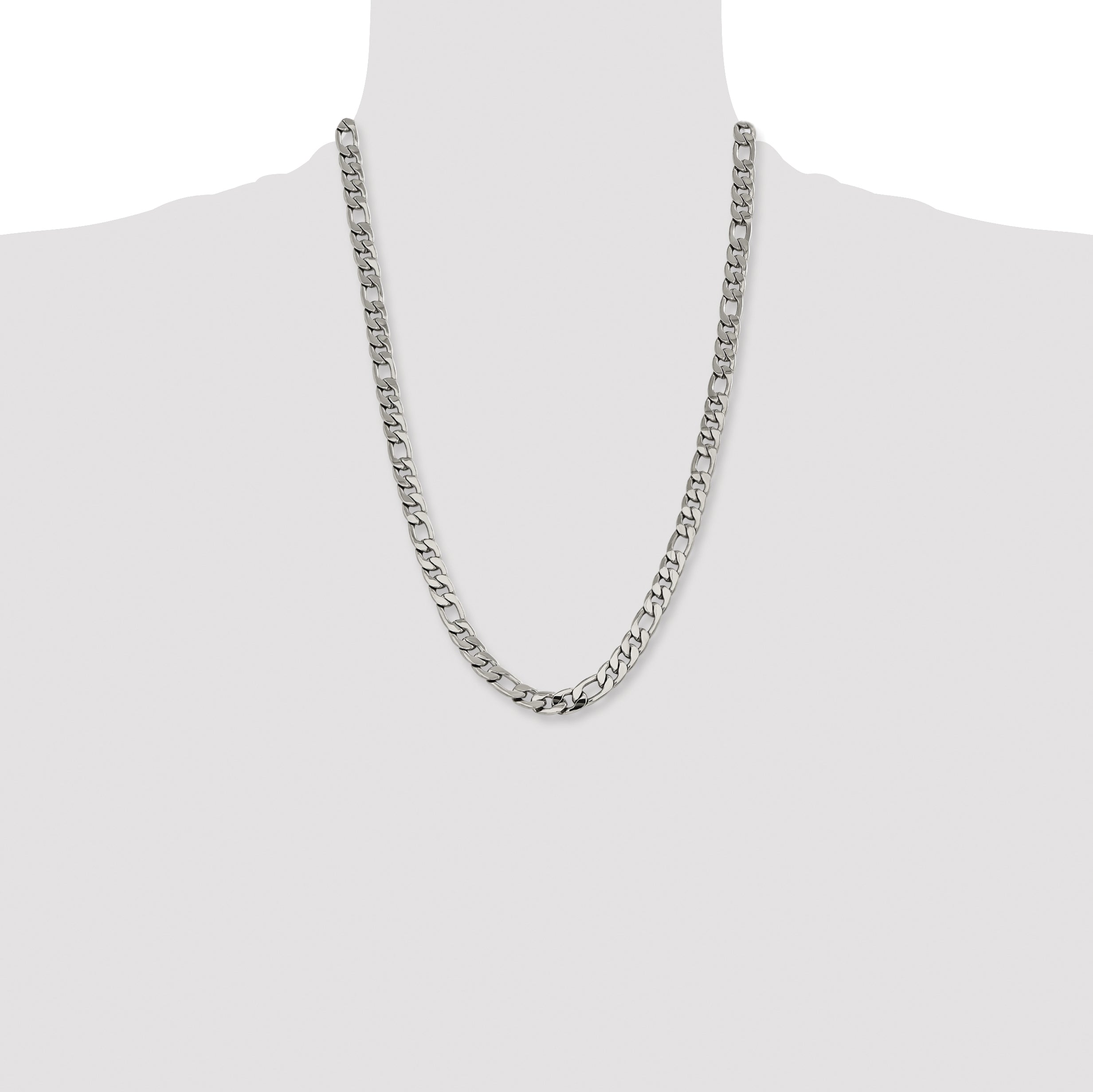Stainless Steel Chisel Polished 8.75mm 24 Inch Figaro Chain