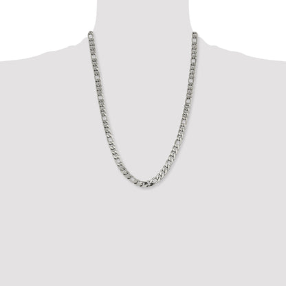 Stainless Steel Chisel Polished 8.75mm 24 Inch Figaro Chain