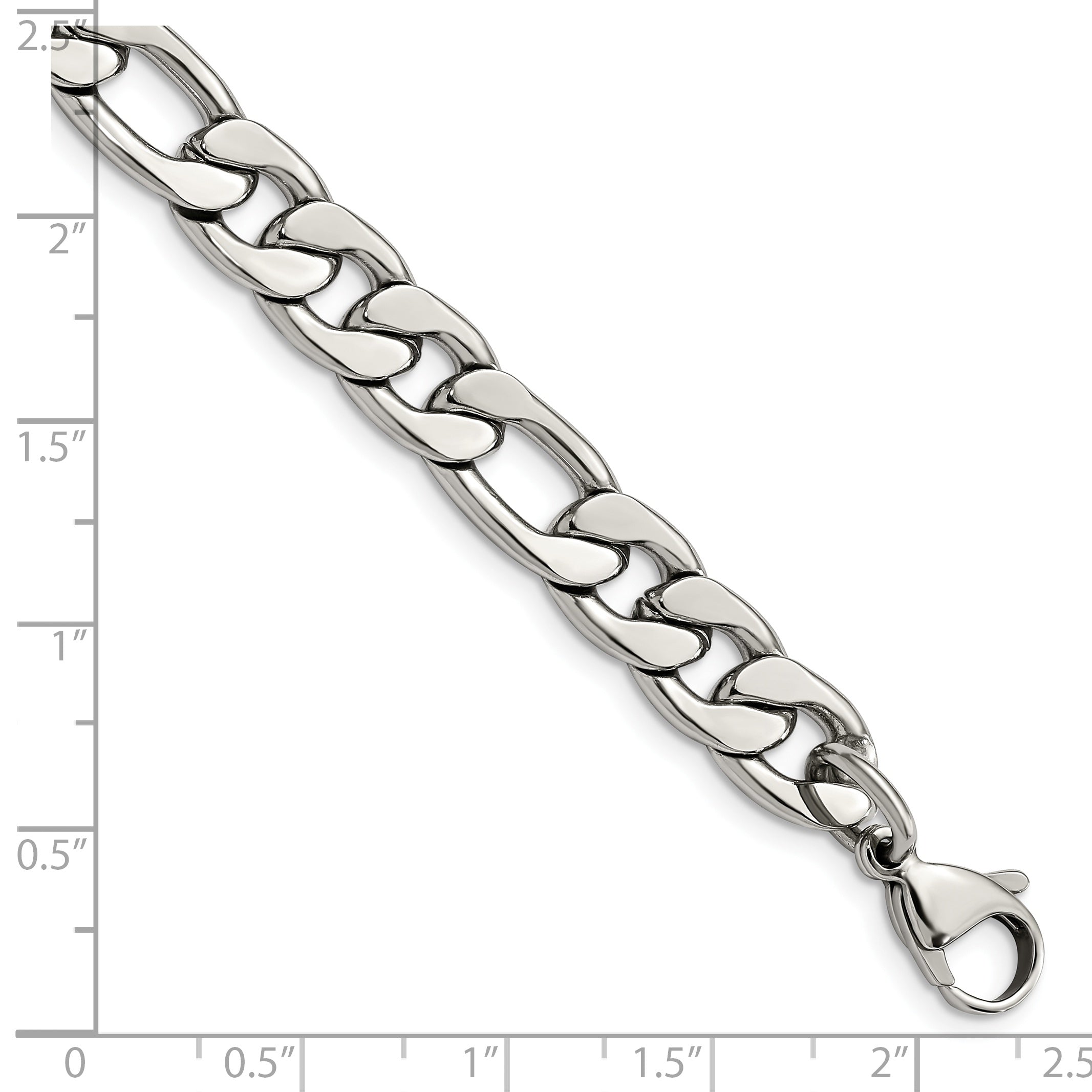 Stainless Steel Chisel Polished 8.75mm 8 Inch Figaro Chain