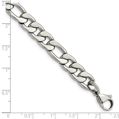 Stainless Steel Chisel Polished 8.75mm 8 Inch Figaro Chain