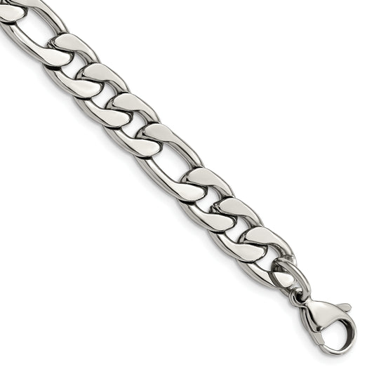 Stainless Steel Chisel Polished 8.75mm 8 Inch Figaro Chain