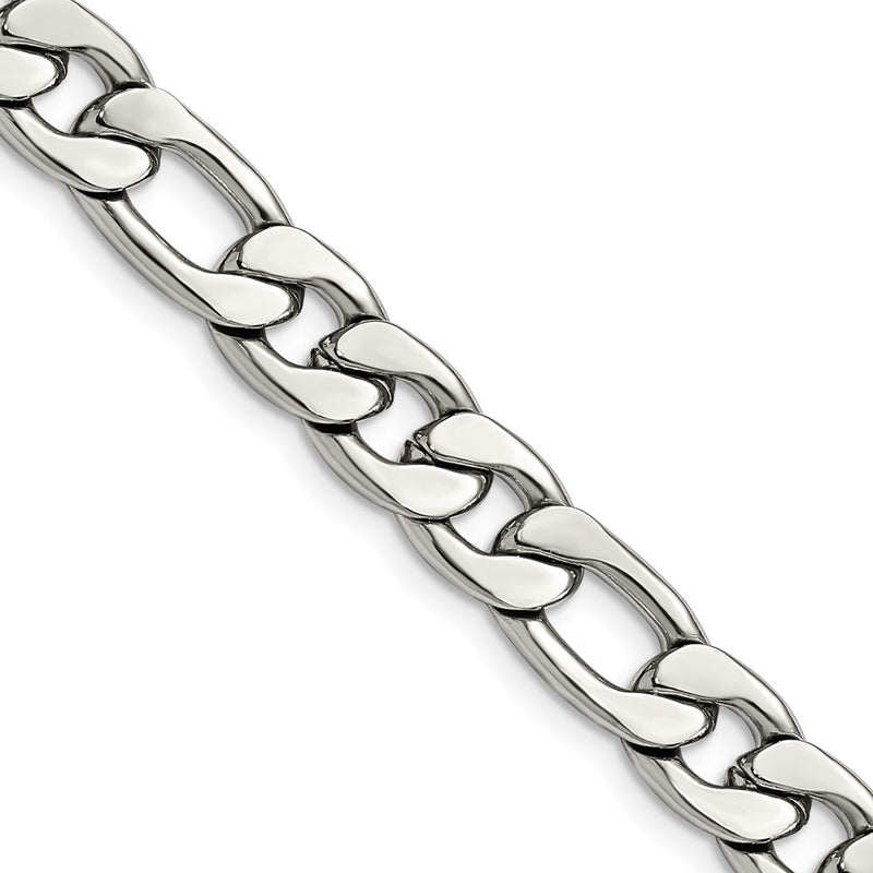 Stainless Steel Chisel Polished 8.75mm 24 Inch Figaro Chain Necklace