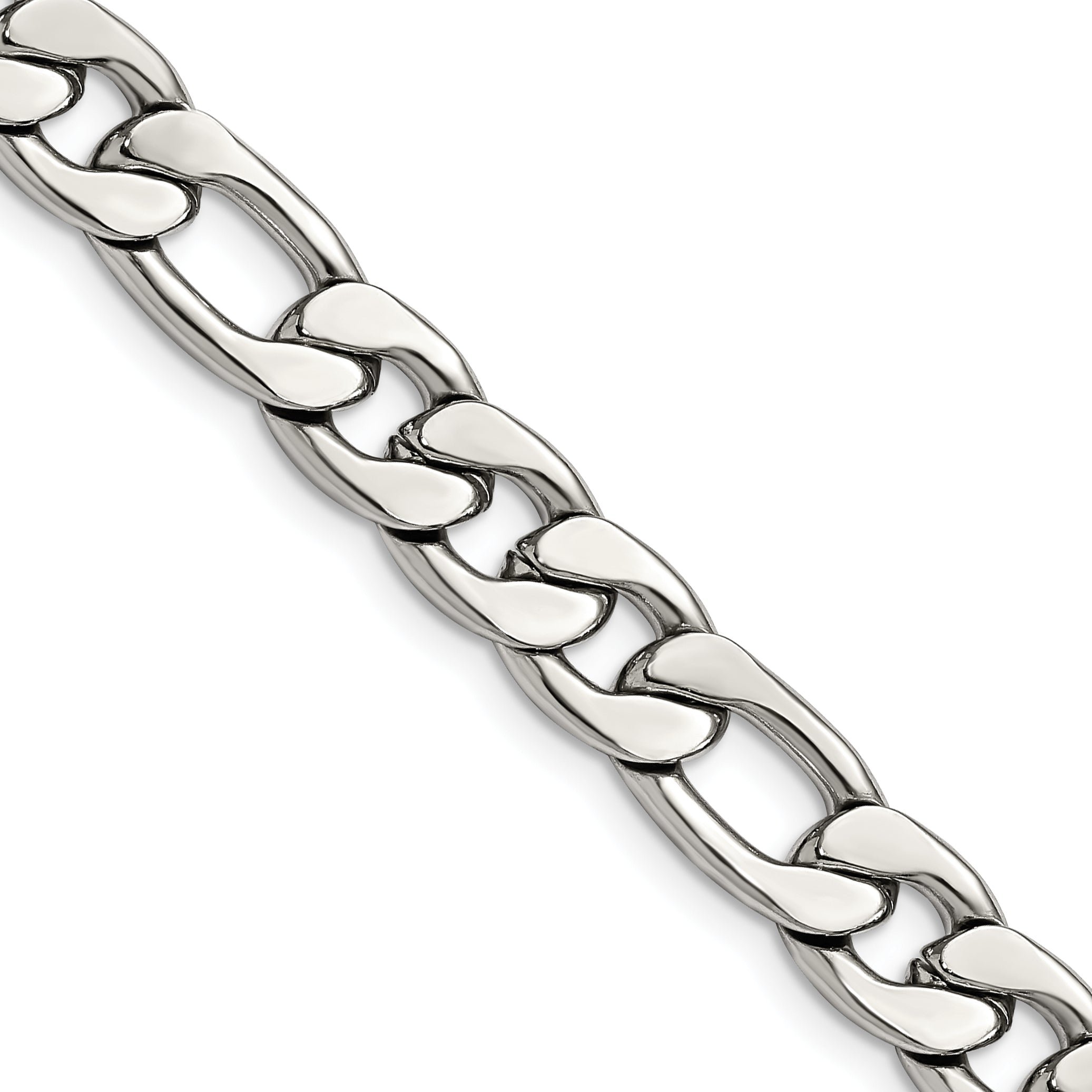 Stainless Steel Chisel Polished 8.75mm 24 Inch Figaro Chain