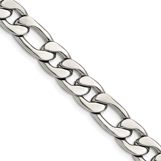 Stainless Steel Chisel Polished 8.75mm 24 Inch Figaro Chain