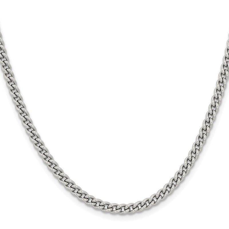 Stainless Steel Chisel Polished 4mm 20 Inch Round Curb Chain Necklace