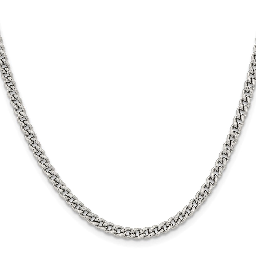 Stainless Steel Chisel Polished 4mm 24 Inch Round Curb Chain Necklace