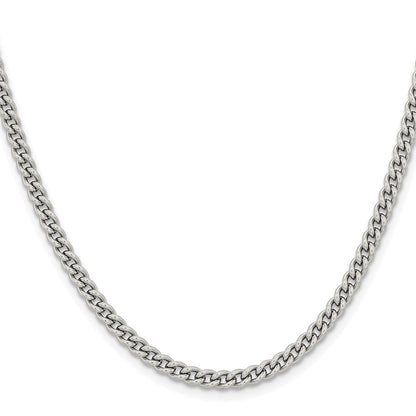 Stainless Steel Chisel Polished 4mm 24 Inch Round Curb Chain Necklace