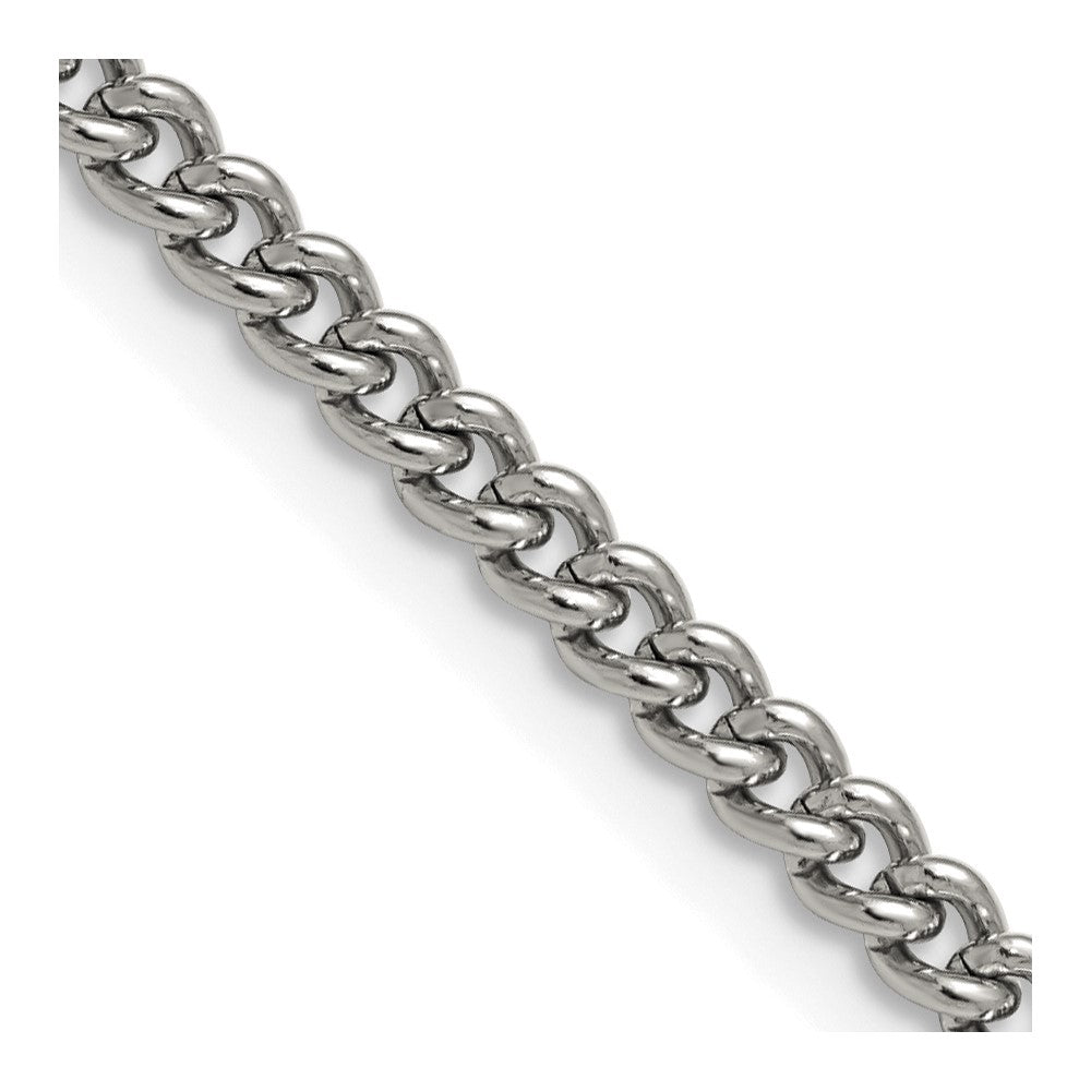 Stainless Steel Chisel Polished 4mm 24 Inch Round Curb Chain Necklace