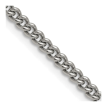 Stainless Steel Chisel Polished 4mm 24 Inch Round Curb Chain Necklace