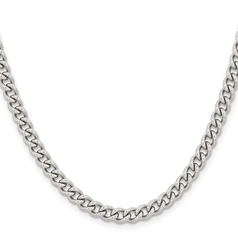 Stainless Steel Chisel Polished 5.3mm 22 Inch Round Curb Chain Necklace
