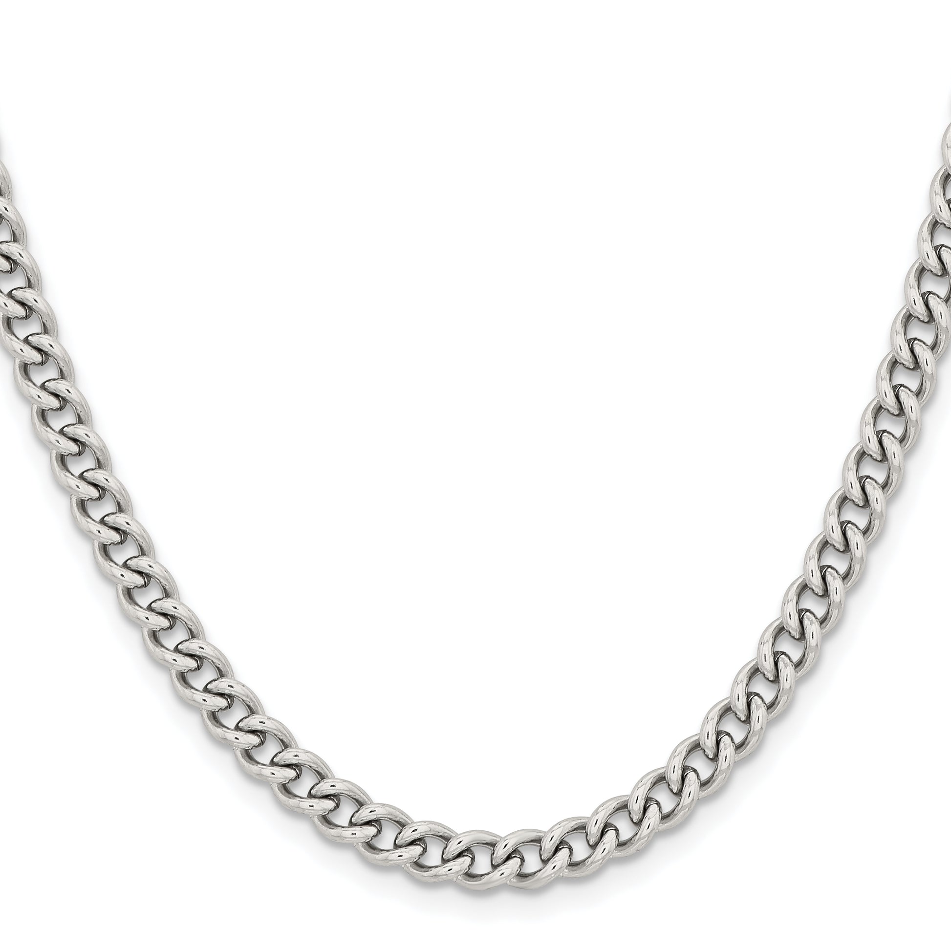 Stainless Steel Chisel Polished 5.3mm 20 Inch Round Curb Chain Necklace