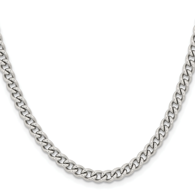 Stainless Steel Chisel Polished 5.3mm 20 Inch Round Curb Chain Necklace