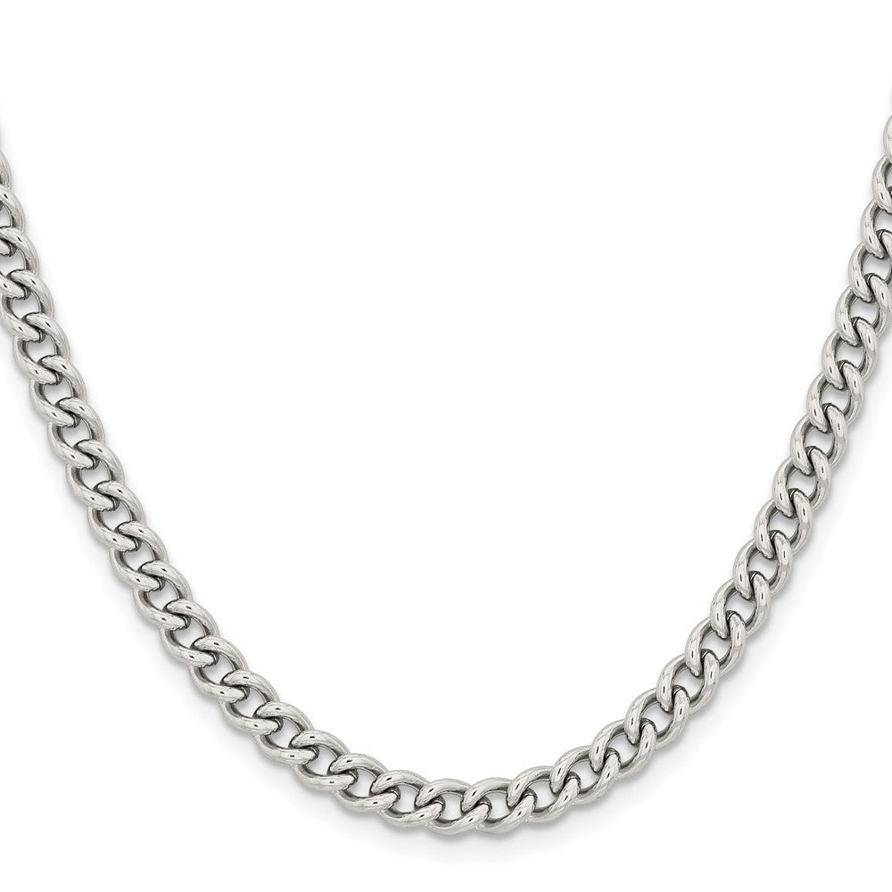 Stainless Steel Chisel Polished 5.3mm 30 Inch Round Curb Chain Necklace