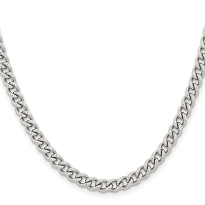 Stainless Steel Chisel Polished 5.3mm 30 Inch Round Curb Chain Necklace
