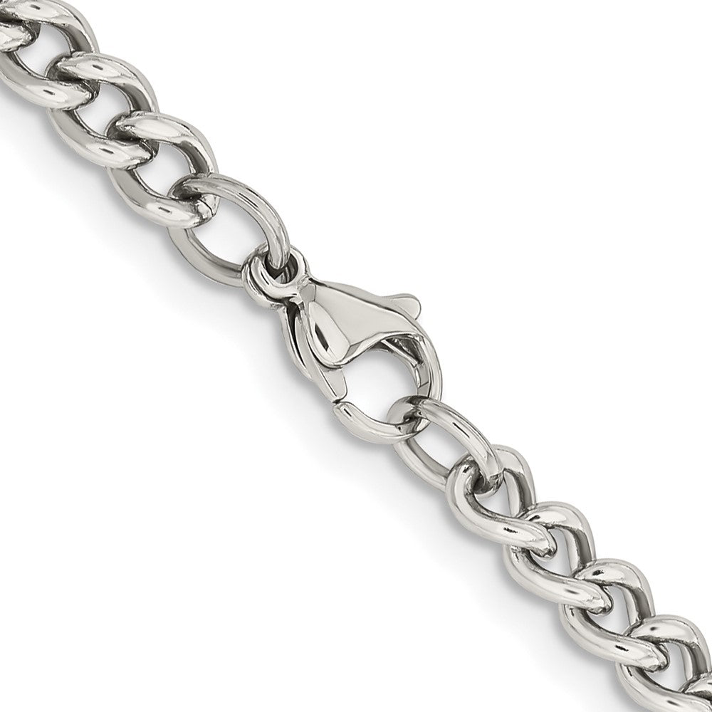 Stainless Steel Chisel Polished 5.3mm 30 Inch Round Curb Chain Necklace