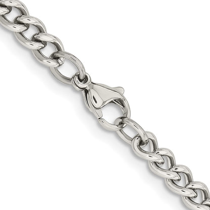 Stainless Steel Chisel Polished 5.3mm 30 Inch Round Curb Chain Necklace