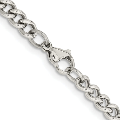 Stainless Steel Chisel Polished 5.3mm 20 Inch Round Curb Chain Necklace