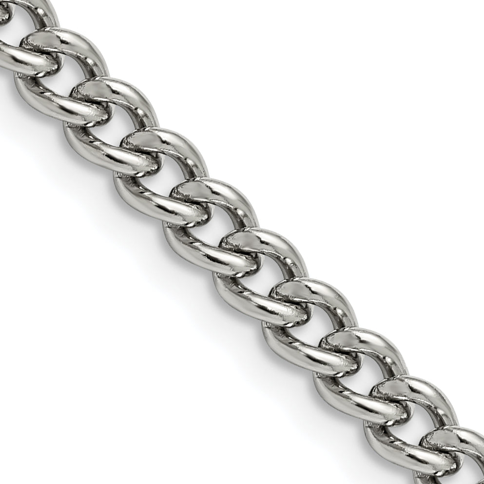 Stainless Steel Chisel Polished 5.3mm 20 Inch Round Curb Chain Necklace