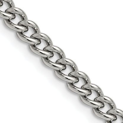 Stainless Steel Chisel Polished 5.3mm 20 Inch Round Curb Chain Necklace