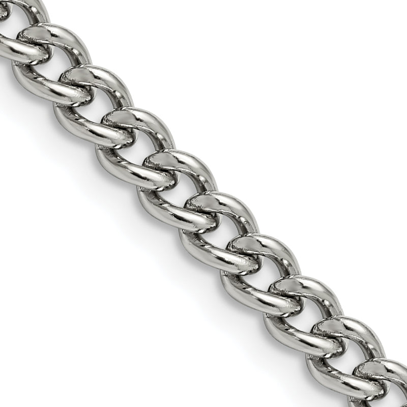 Stainless Steel Chisel Polished 5.3mm 20 Inch Round Curb Chain Necklace