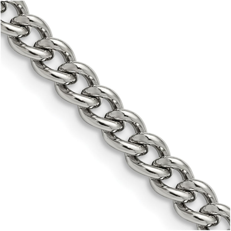 Stainless Steel Chisel Polished 5.3mm 24 Inch Round Curb Chain Necklace