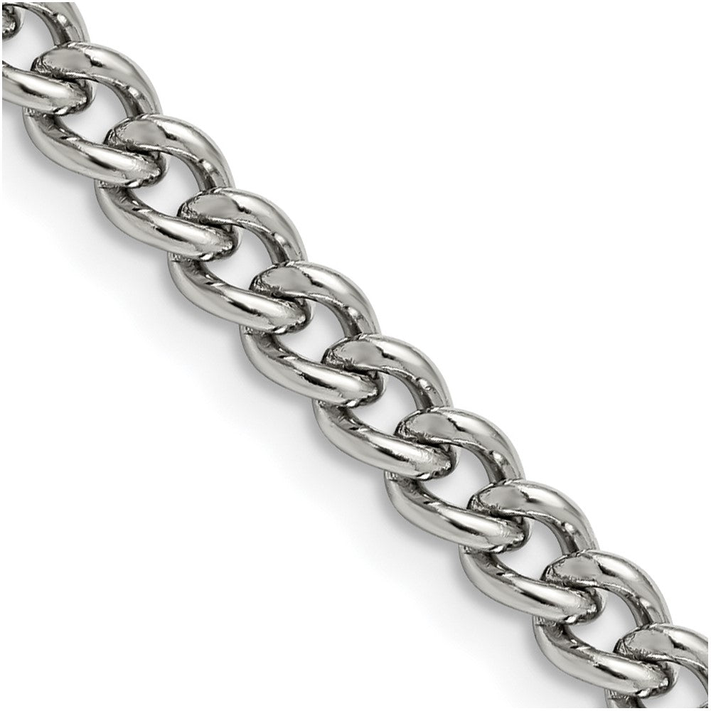 Stainless Steel Chisel Polished 5.3mm 30 Inch Round Curb Chain Necklace