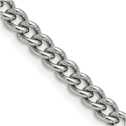 Stainless Steel Chisel Polished 5.3mm 30 Inch Round Curb Chain Necklace