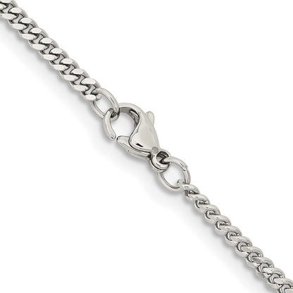 Stainless Steel Chisel Polished 3mm 22 Inch Curb Chain Necklace