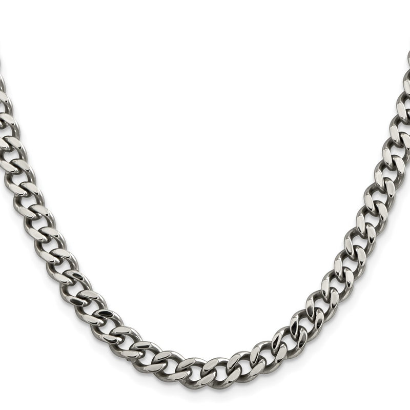 Stainless Steel Chisel Polished 6.75mm 22 Inch Curb Chain Necklace