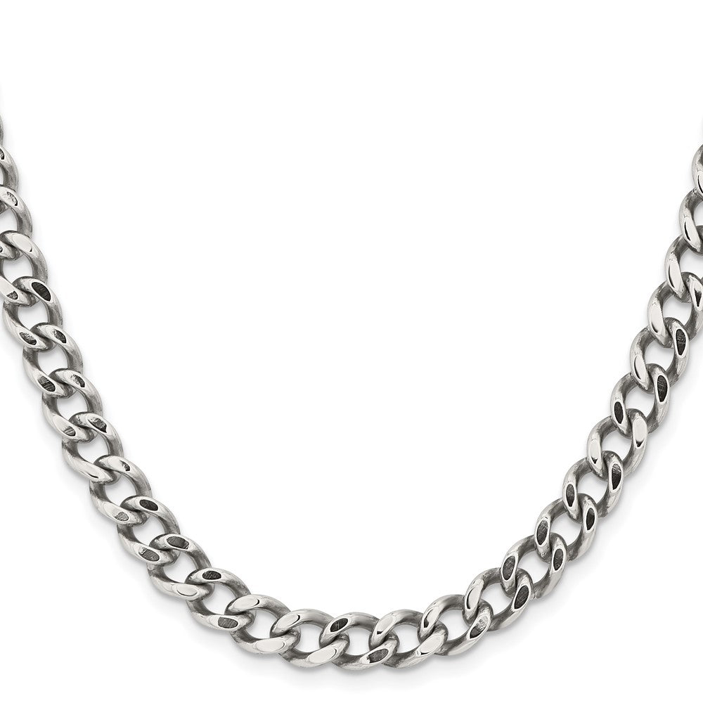 Stainless Steel Chisel Polished 7.5mm 20 Inch Curb Chain Necklace