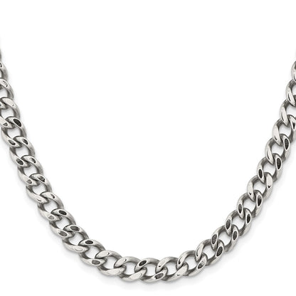 Stainless Steel Chisel Polished 7.5mm 20 Inch Curb Chain Necklace