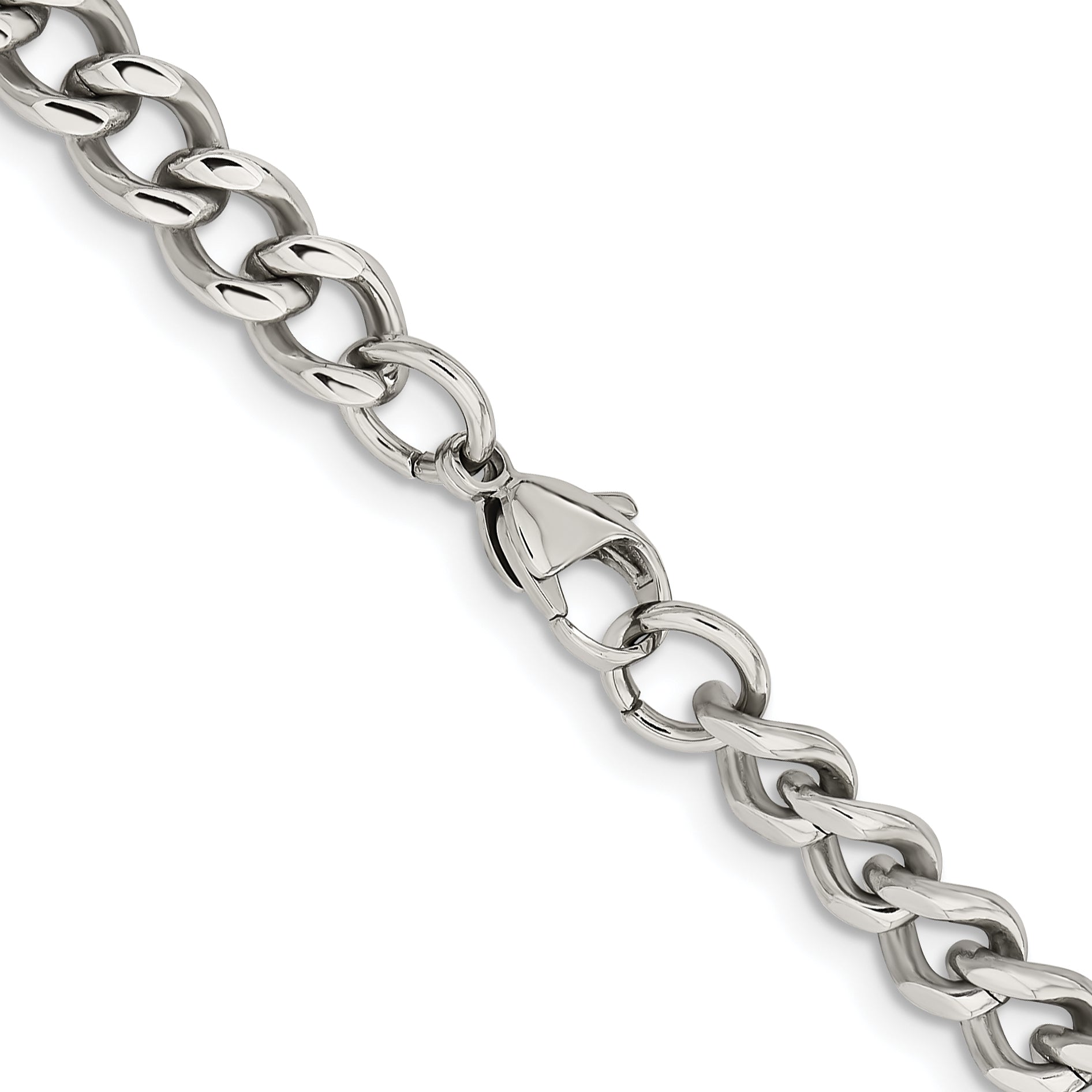 Stainless Steel Chisel Polished 7.5mm 24 Inch Curb Chain