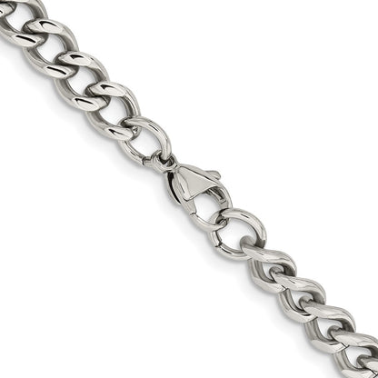 Stainless Steel Chisel Polished 7.5mm 20 Inch Curb Chain Necklace