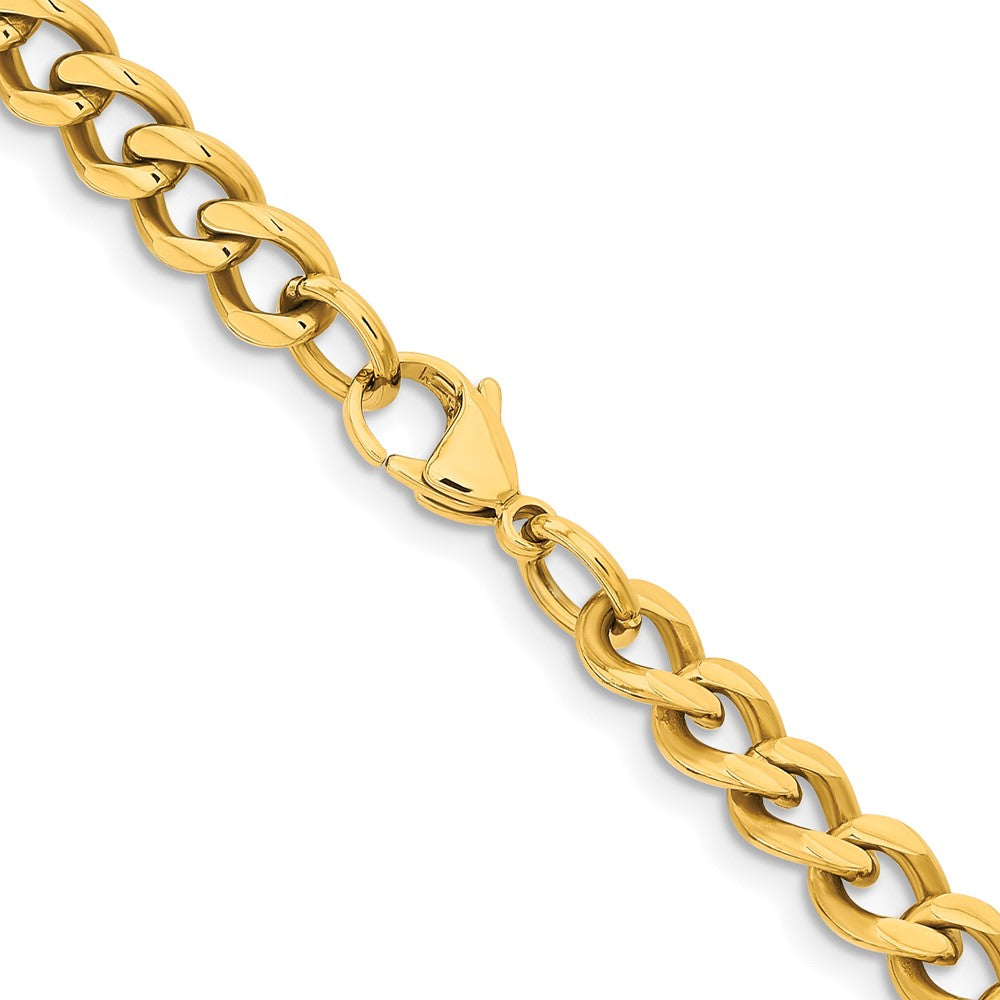 Stainless Steel Chisel Polished Yellow Ip-Plated 7.5mm 24 Inch Curb Chain Necklace