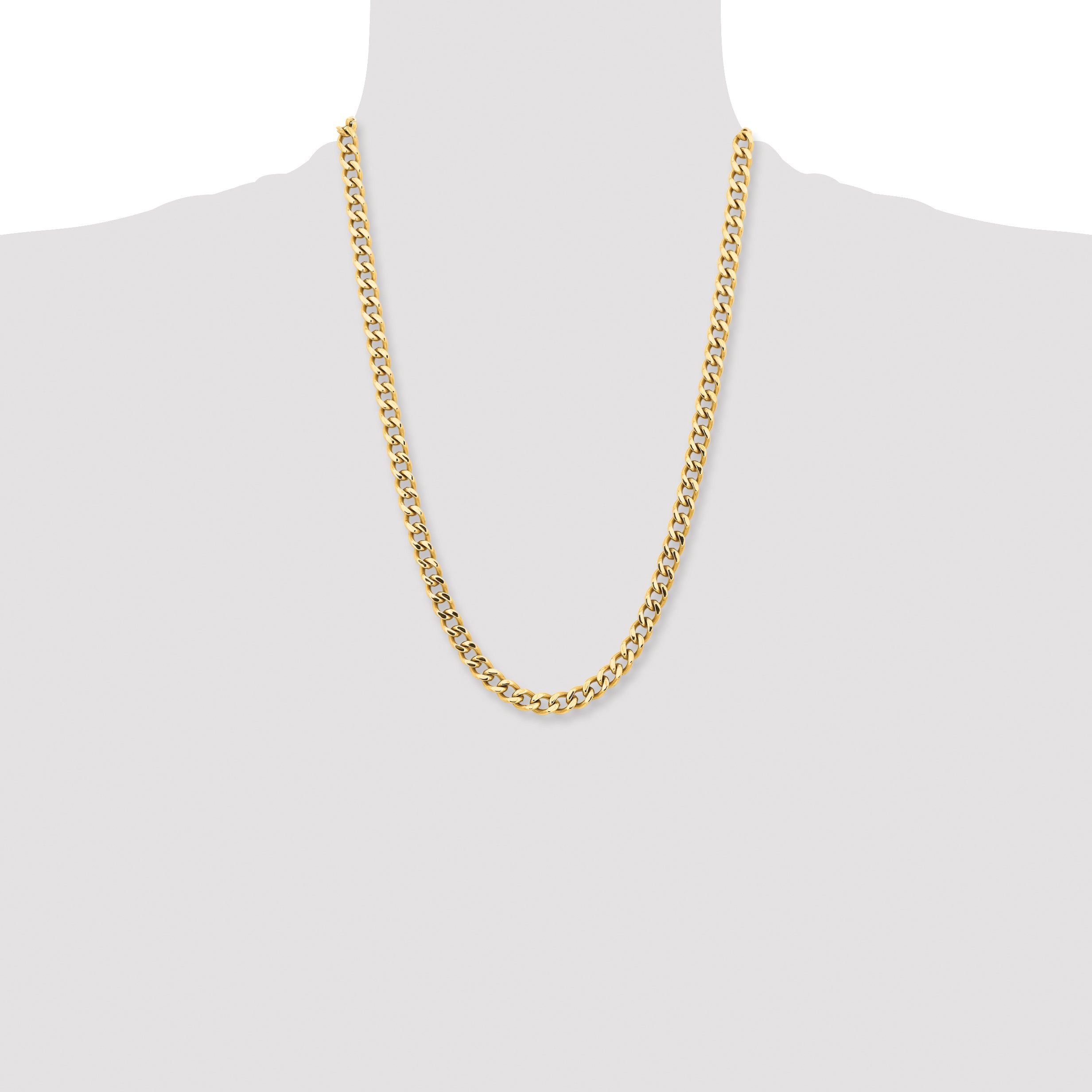 Stainless Steel Chisel Polished Yellow Ip-Plated 7.5mm 24 Inch Curb Chain