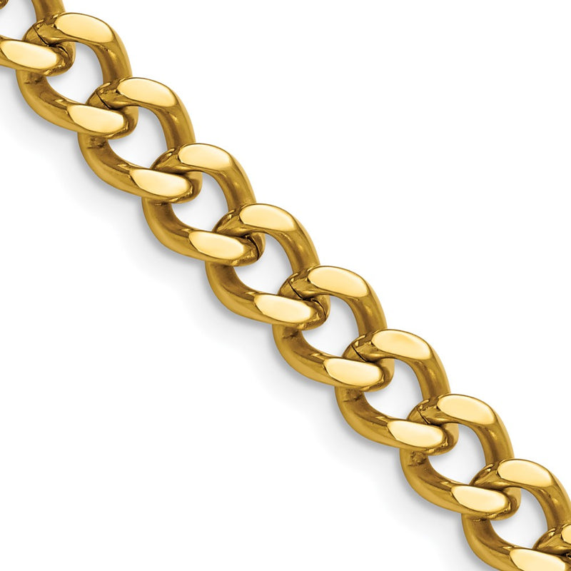 Stainless Steel Chisel Polished Yellow Ip-Plated 7.5mm 24 Inch Curb Chain Necklace