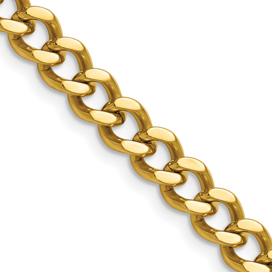 Stainless Steel Chisel Polished Yellow Ip-Plated 7.5mm 24 Inch Curb Chain
