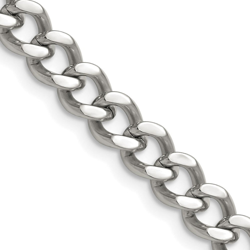 Stainless Steel Chisel Polished 7.5mm 22 Inch Curb Chain Necklace