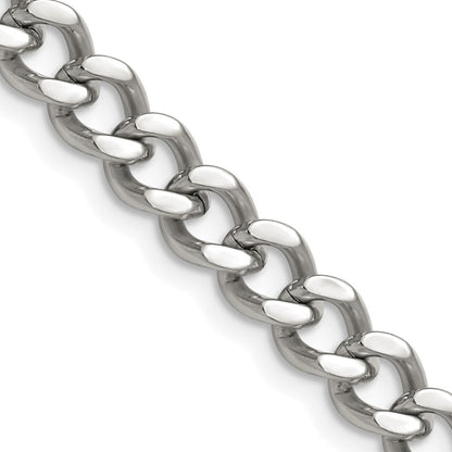 Stainless Steel Chisel Polished 7.5mm 20 Inch Curb Chain Necklace