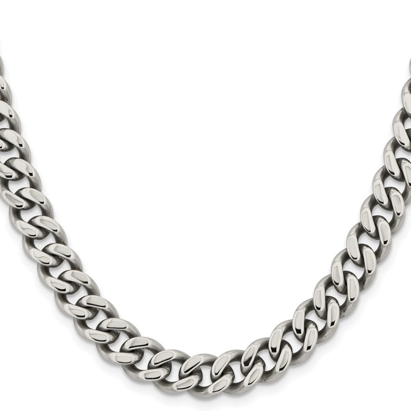 Stainless Steel Chisel Polished 9.5mm 24 Inch Curb Chain Necklace