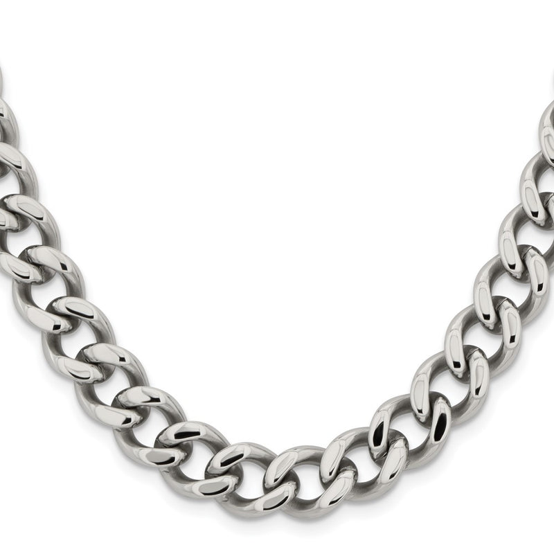 Stainless Steel Chisel Polished 11.5mm 24 Inch Curb Chain Necklace