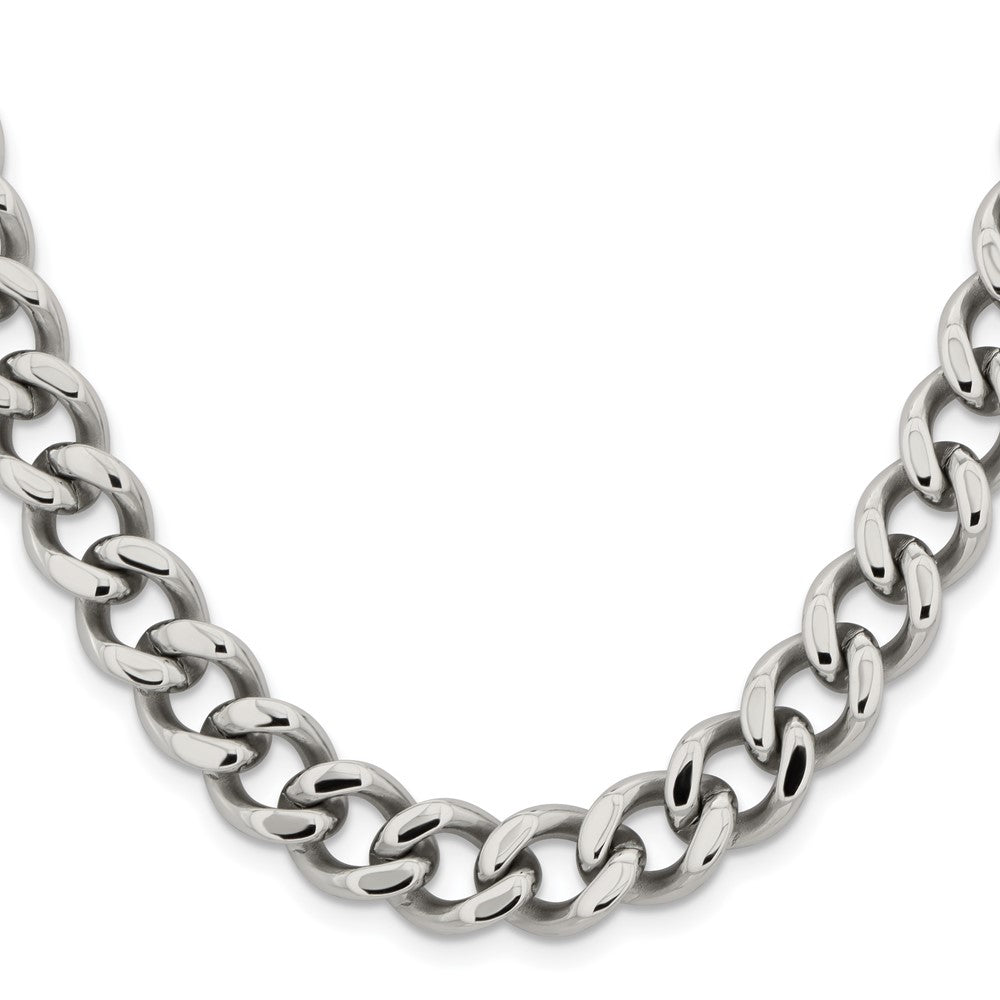 Stainless Steel Chisel Polished 11.5mm Curb Chain Necklace