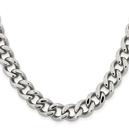 Stainless Steel Chisel Polished 11.5mm Curb Chain Necklace