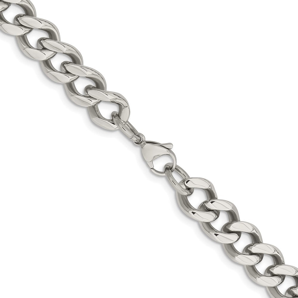 Stainless Steel Chisel Polished 11.5mm Curb Chain Necklace