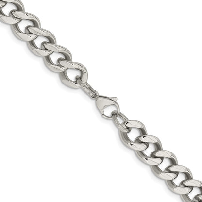 Stainless Steel Chisel Polished 11.5mm Curb Chain Necklace