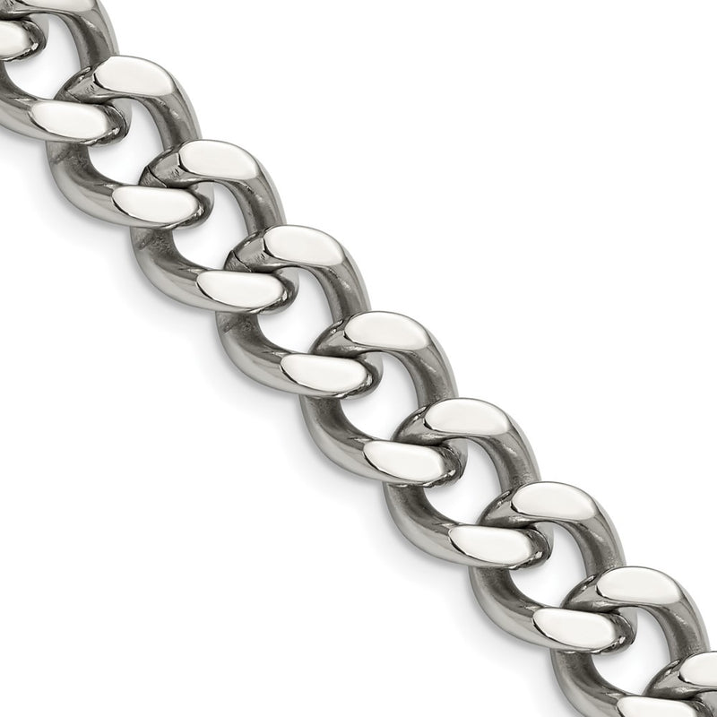 Stainless Steel Chisel Polished 11.5mm 22 Inch Curb Chain Necklace