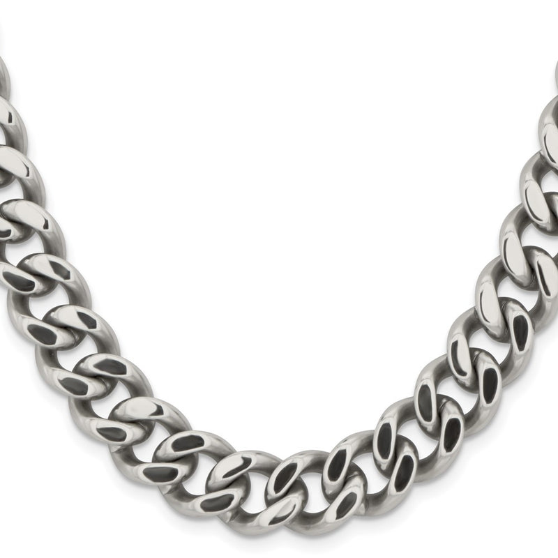 Stainless Steel Chisel Polished 13.75mm 24 Inch Curb Chain Necklace