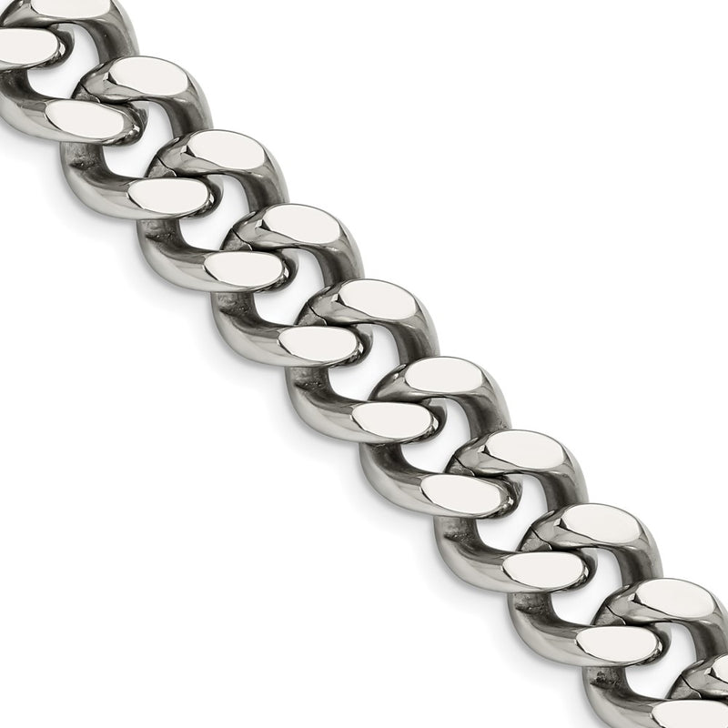 Stainless Steel Chisel Polished 13.75mm 24 Inch Curb Chain Necklace