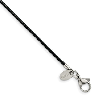 Stainless Steel Chisel Black Leather 1.5mm Cord 20 Inch Necklace